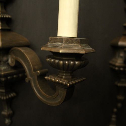 ENGLISH SET OF 4 BRONZE TWIN ARM ANTIQUE WALL LIGHTS - ADDITIONAL PHOTO 3