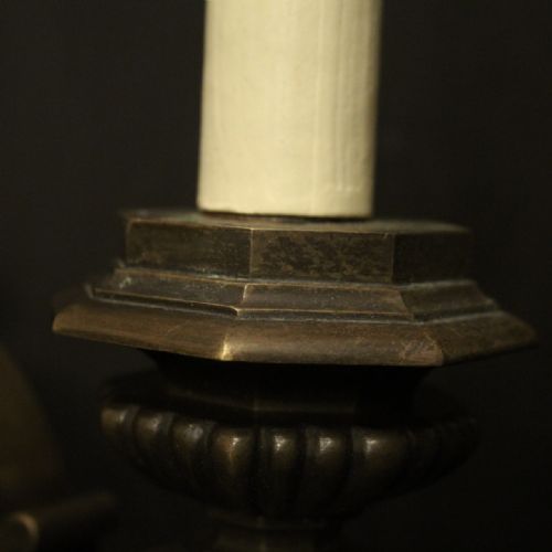 ENGLISH SET OF 4 BRONZE TWIN ARM ANTIQUE WALL LIGHTS - ADDITIONAL PHOTO 4