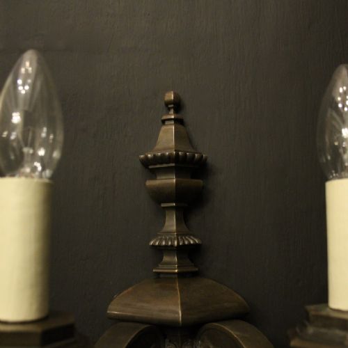 ENGLISH SET OF 4 BRONZE TWIN ARM ANTIQUE WALL LIGHTS - ADDITIONAL PHOTO 5