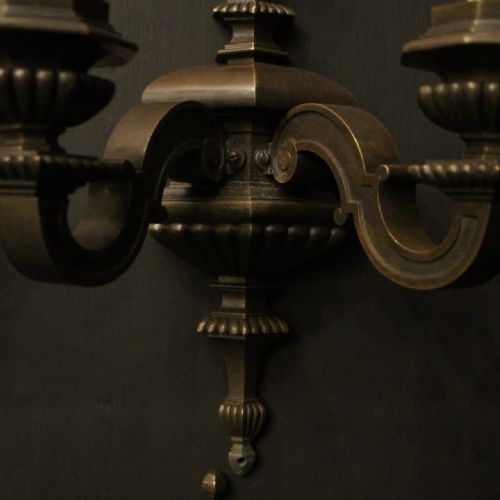 ENGLISH SET OF 4 BRONZE TWIN ARM ANTIQUE WALL LIGHTS - ADDITIONAL PHOTO 7