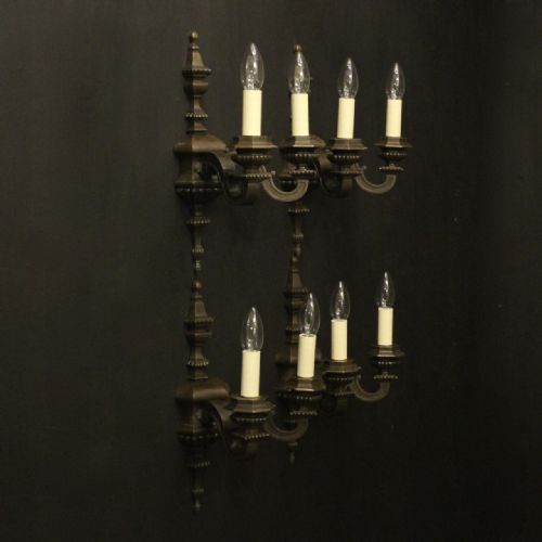 ENGLISH SET OF 4 BRONZE TWIN ARM ANTIQUE WALL LIGHTS - ADDITIONAL PHOTO 9