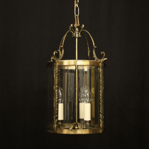 french gilded triple light convex antique lantern - CATEGORY: ANTIQUE LIGHTING - DATED 1920
