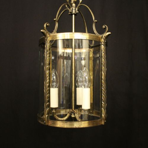 FRENCH GILDED TRIPLE LIGHT CONVEX ANTIQUE LANTERN - ADDITIONAL PHOTO 1