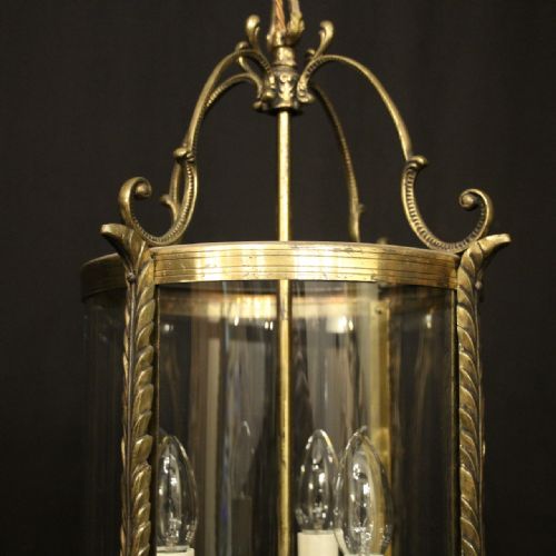 FRENCH GILDED TRIPLE LIGHT CONVEX ANTIQUE LANTERN - ADDITIONAL PHOTO 2