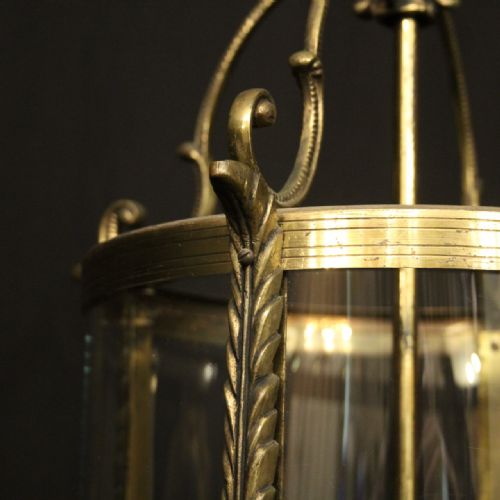 FRENCH GILDED TRIPLE LIGHT CONVEX ANTIQUE LANTERN - ADDITIONAL PHOTO 4