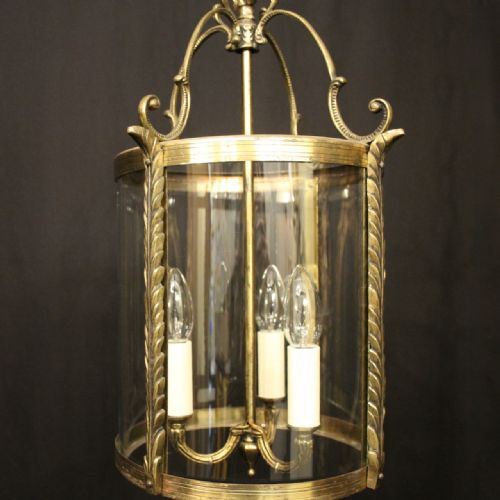 FRENCH GILDED TRIPLE LIGHT CONVEX ANTIQUE LANTERN - ADDITIONAL PHOTO 5