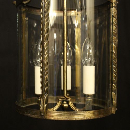 FRENCH GILDED TRIPLE LIGHT CONVEX ANTIQUE LANTERN - ADDITIONAL PHOTO 8