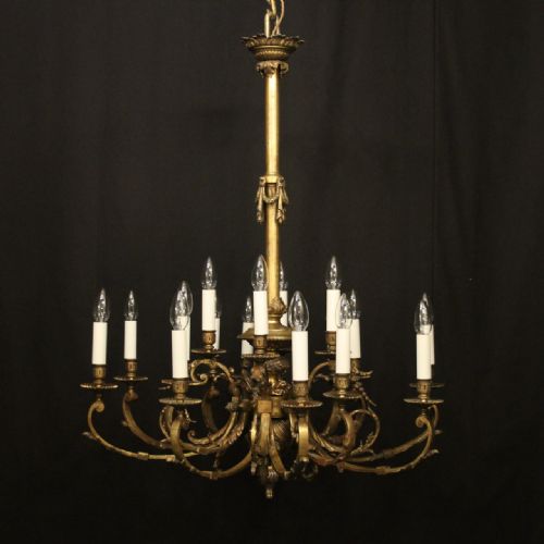 french 19th century gilded bronze 16 light tiered antique gasolier - CATEGORY: ANTIQUE LIGHTING - DATED 19TH CENTURY
