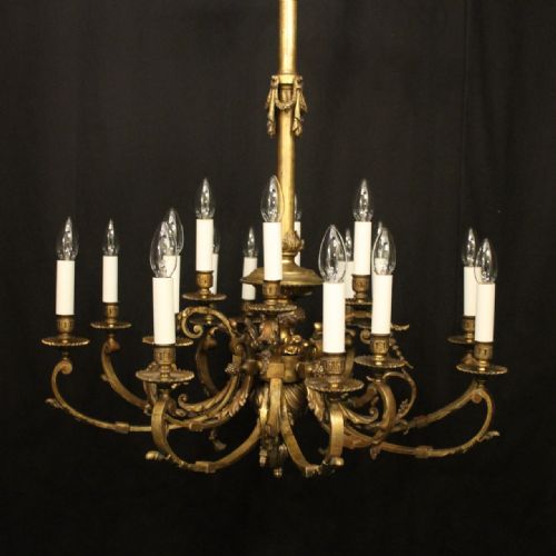 FRENCH 19TH CENTURY GILDED BRONZE 16 LIGHT TIERED ANTIQUE GASOLIER - ADDITIONAL PHOTO 1
