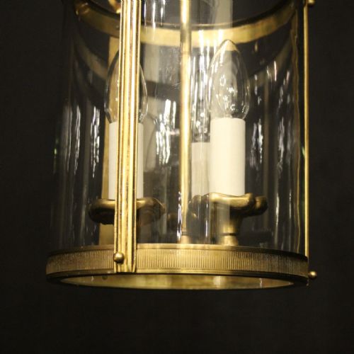 FRENCH GILDED BRASS TRIPLE LIGHT CONVEX ANTIQUE HALL LANTERN - ADDITIONAL PHOTO 7