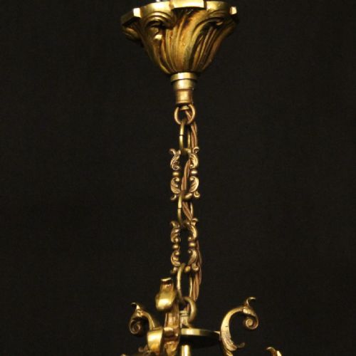 FRENCH GILDED BRASS TRIPLE LIGHT CONVEX ANTIQUE HALL LANTERN - ADDITIONAL PHOTO 9