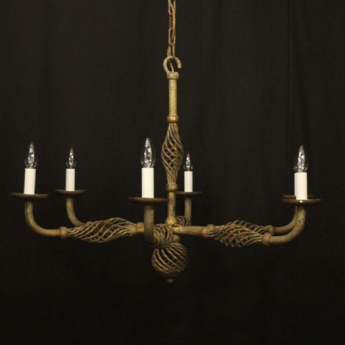french 6 light wrought iron antique chandelier - CATEGORY: ANTIQUE LIGHTING - DATED 1920