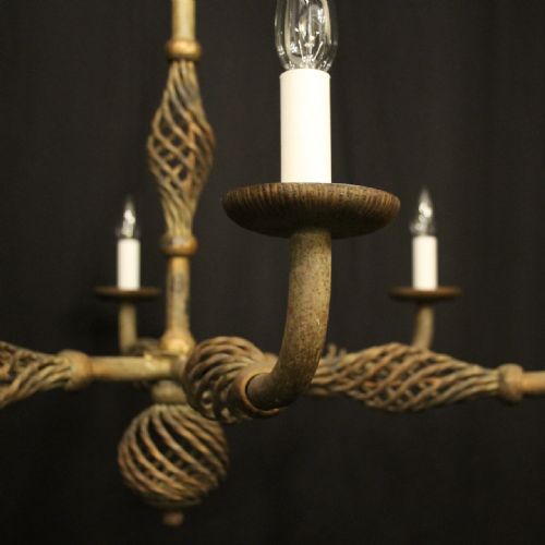 FRENCH 6 LIGHT WROUGHT IRON ANTIQUE CHANDELIER - ADDITIONAL PHOTO 2