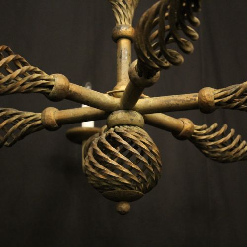 FRENCH 6 LIGHT WROUGHT IRON ANTIQUE CHANDELIER - ADDITIONAL PHOTO 4