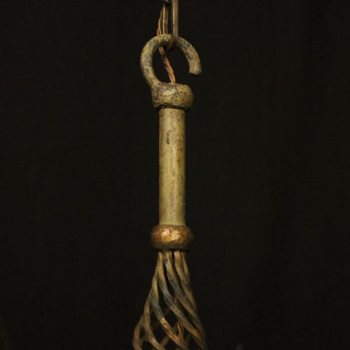 FRENCH 6 LIGHT WROUGHT IRON ANTIQUE CHANDELIER - ADDITIONAL PHOTO 6