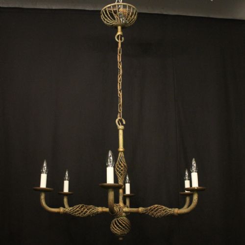 FRENCH 6 LIGHT WROUGHT IRON ANTIQUE CHANDELIER - ADDITIONAL PHOTO 8
