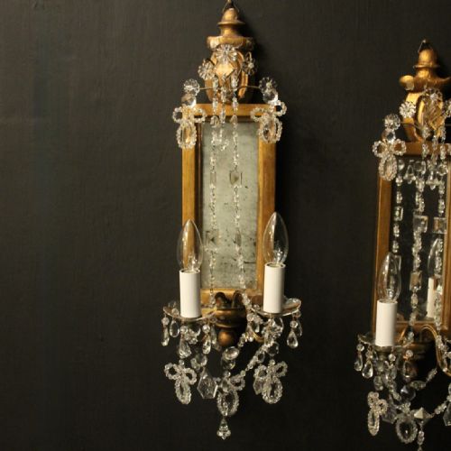 FRENCH PAIR OF GILTWOOD CRYSTAL TWIN ARM GIRANDOLES - ADDITIONAL PHOTO 1