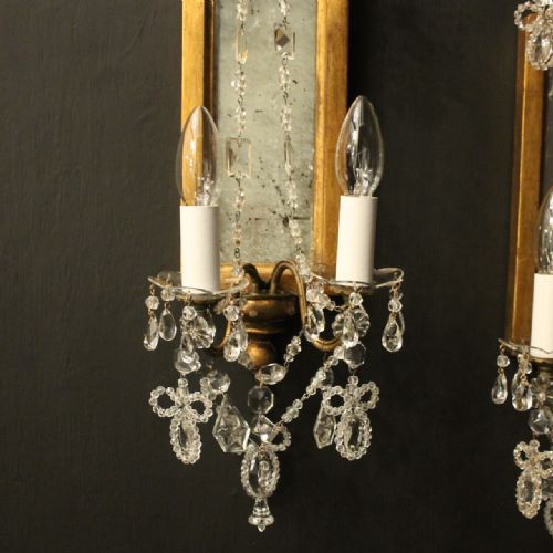 FRENCH PAIR OF GILTWOOD CRYSTAL TWIN ARM GIRANDOLES - ADDITIONAL PHOTO 6