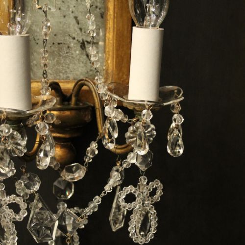 FRENCH PAIR OF GILTWOOD CRYSTAL TWIN ARM GIRANDOLES - ADDITIONAL PHOTO 7