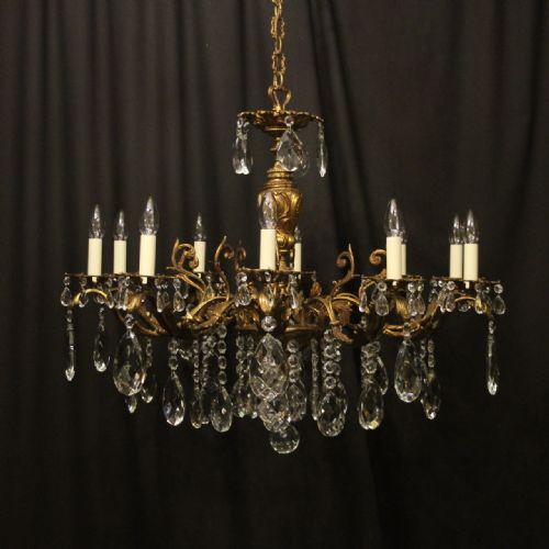 french gilded bronze crystal 10 light antique chandelier - CATEGORY: ANTIQUE LIGHTING - DATED 1920