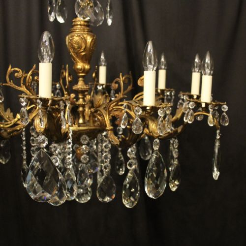 FRENCH GILDED BRONZE CRYSTAL 10 LIGHT ANTIQUE CHANDELIER - ADDITIONAL PHOTO 2