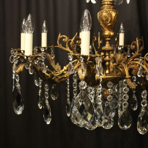FRENCH GILDED BRONZE CRYSTAL 10 LIGHT ANTIQUE CHANDELIER - ADDITIONAL PHOTO 6