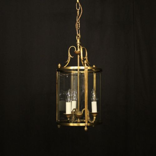 french gilded triple light convex antique hall lantern - CATEGORY: ANTIQUE LIGHTING - DATED 1920