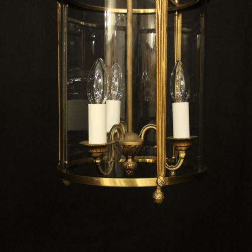 FRENCH GILDED TRIPLE LIGHT CONVEX ANTIQUE HALL LANTERN - ADDITIONAL PHOTO 2