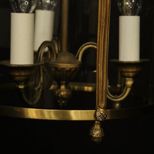FRENCH GILDED TRIPLE LIGHT CONVEX ANTIQUE HALL LANTERN - ADDITIONAL PHOTO 3