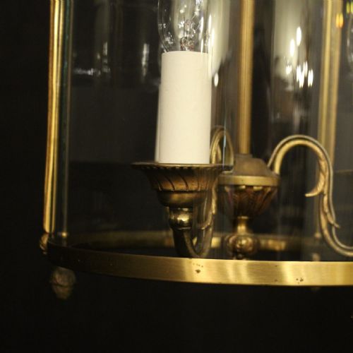 FRENCH GILDED TRIPLE LIGHT CONVEX ANTIQUE HALL LANTERN - ADDITIONAL PHOTO 4