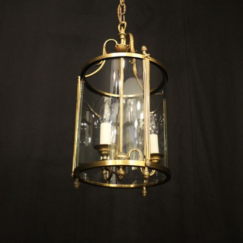 FRENCH GILDED TRIPLE LIGHT CONVEX ANTIQUE HALL LANTERN - ADDITIONAL PHOTO 7