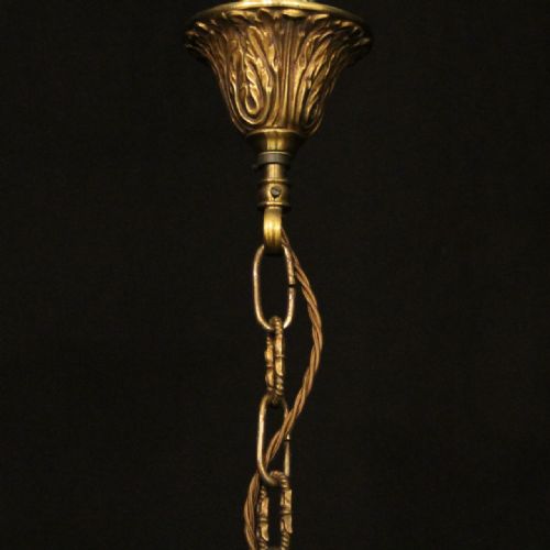 FRENCH GILDED TRIPLE LIGHT CONVEX ANTIQUE HALL LANTERN - ADDITIONAL PHOTO 9