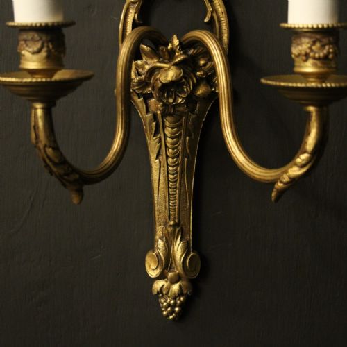 FRENCH PAIR OF GILDED BRONZE ANTIQUE WALL LIGHTS - ADDITIONAL PHOTO 3