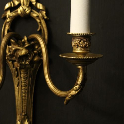 FRENCH PAIR OF GILDED BRONZE ANTIQUE WALL LIGHTS - ADDITIONAL PHOTO 5