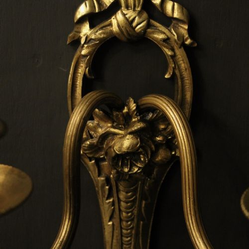 FRENCH PAIR OF GILDED BRONZE ANTIQUE WALL LIGHTS - ADDITIONAL PHOTO 8