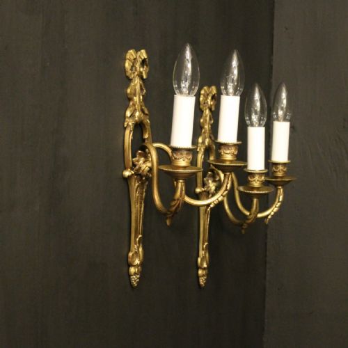 FRENCH PAIR OF GILDED BRONZE ANTIQUE WALL LIGHTS - ADDITIONAL PHOTO 9