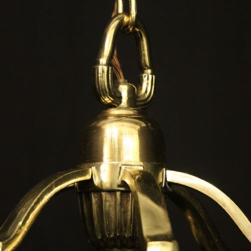 FRENCH BRASS TRIPLE LIGHT ANTIQUE HALL LANTERN - ADDITIONAL PHOTO 7