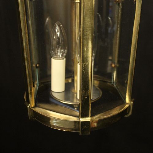 FRENCH BRASS TRIPLE LIGHT ANTIQUE HALL LANTERN - ADDITIONAL PHOTO 8