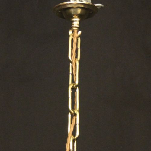 FRENCH BRASS TRIPLE LIGHT ANTIQUE HALL LANTERN - ADDITIONAL PHOTO 9