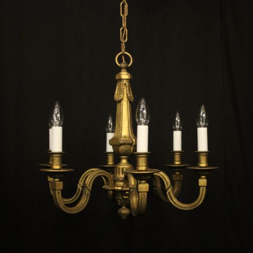 french 19th c gilded bronze 6 light antique chandelier - CATEGORY: ANTIQUE LIGHTING - DATED 19TH CENTURY
