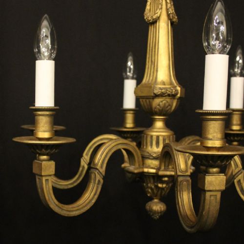FRENCH 19TH C GILDED BRONZE 6 LIGHT ANTIQUE CHANDELIER - ADDITIONAL PHOTO 1