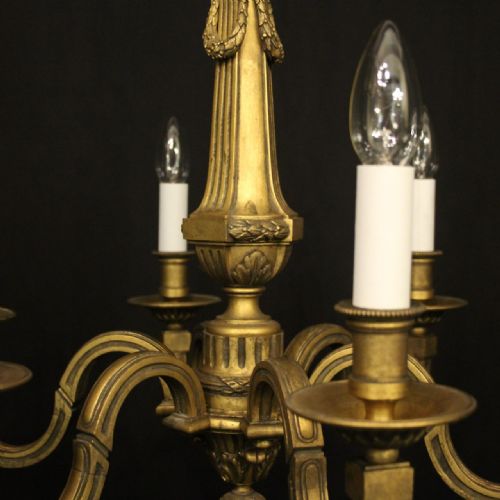 FRENCH 19TH C GILDED BRONZE 6 LIGHT ANTIQUE CHANDELIER - ADDITIONAL PHOTO 2
