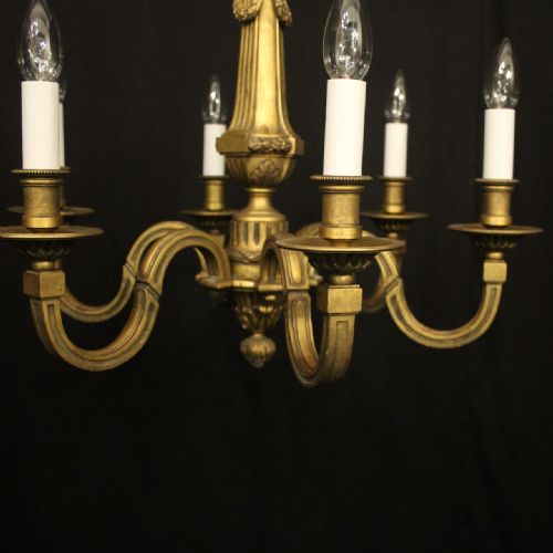 FRENCH 19TH C GILDED BRONZE 6 LIGHT ANTIQUE CHANDELIER - ADDITIONAL PHOTO 3