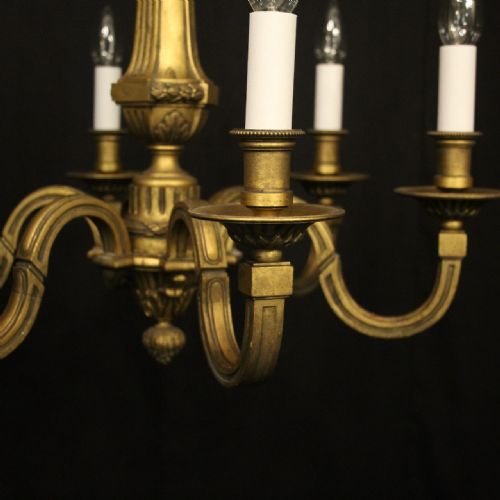 FRENCH 19TH C GILDED BRONZE 6 LIGHT ANTIQUE CHANDELIER - ADDITIONAL PHOTO 4