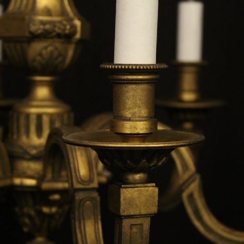 FRENCH 19TH C GILDED BRONZE 6 LIGHT ANTIQUE CHANDELIER - ADDITIONAL PHOTO 5