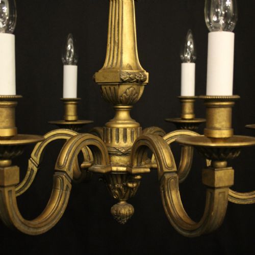 FRENCH 19TH C GILDED BRONZE 6 LIGHT ANTIQUE CHANDELIER - ADDITIONAL PHOTO 6