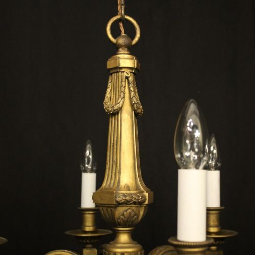 FRENCH 19TH C GILDED BRONZE 6 LIGHT ANTIQUE CHANDELIER - ADDITIONAL PHOTO 7