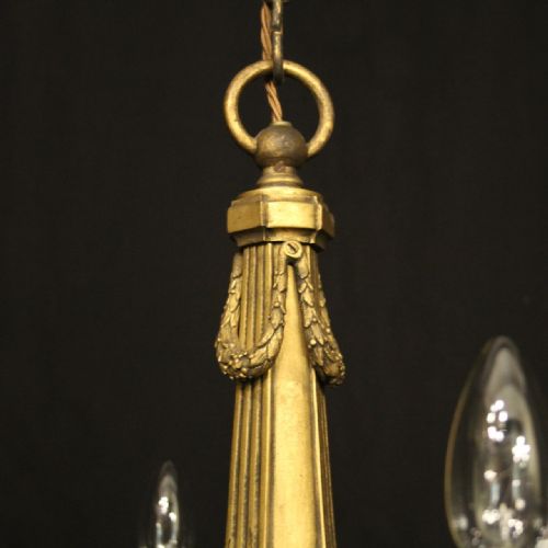 FRENCH 19TH C GILDED BRONZE 6 LIGHT ANTIQUE CHANDELIER - ADDITIONAL PHOTO 8