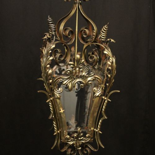 FRENCH BRASS SINGLE LIGHT ANTIQUE HALL LANTERN - ADDITIONAL PHOTO 1