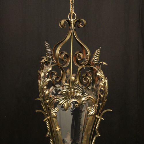 FRENCH BRASS SINGLE LIGHT ANTIQUE HALL LANTERN - ADDITIONAL PHOTO 2